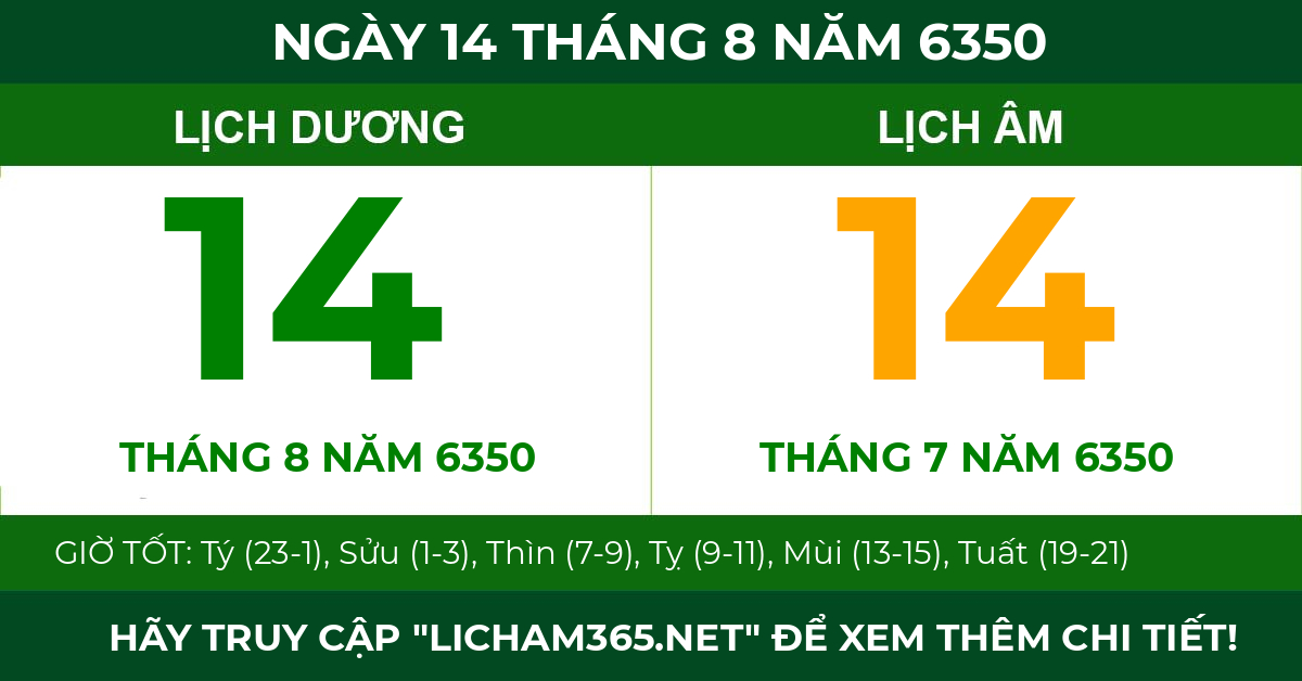 lịch âm ngày 14 tháng 8 năm 6350
