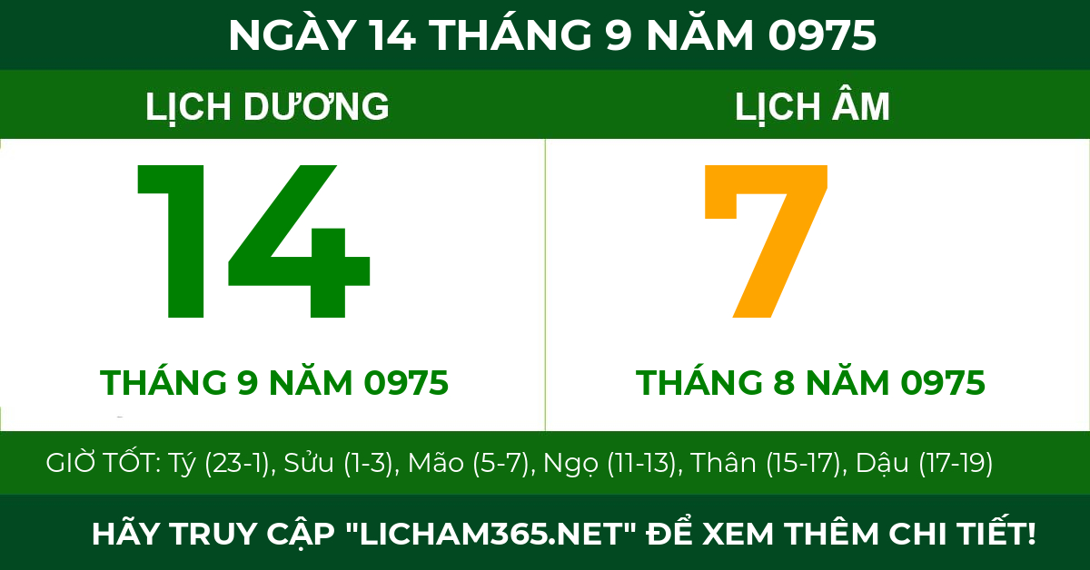 lịch âm ngày 14 tháng 9 năm 0975