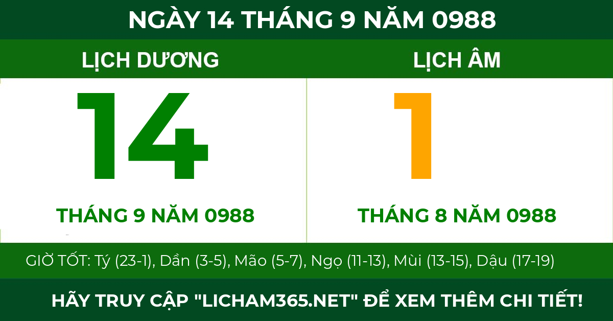 lịch âm ngày 14 tháng 9 năm 0988