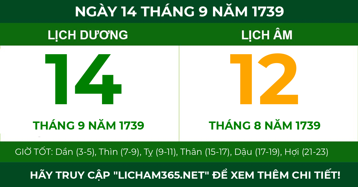 lịch âm ngày 14 tháng 9 năm 1739