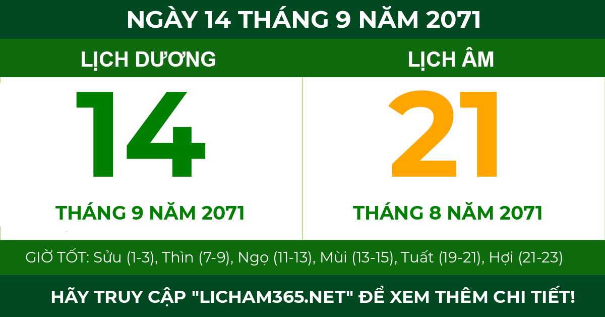 lịch âm ngày 14 tháng 9 năm 2071