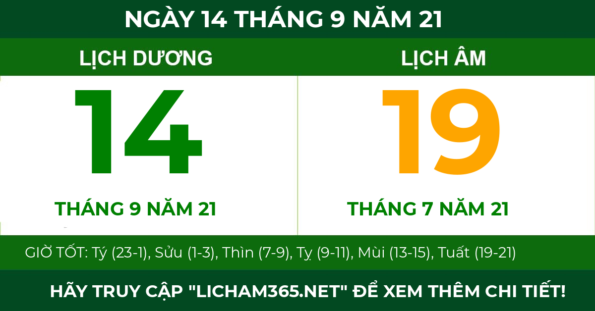 lịch âm ngày 14 tháng 9 năm 21