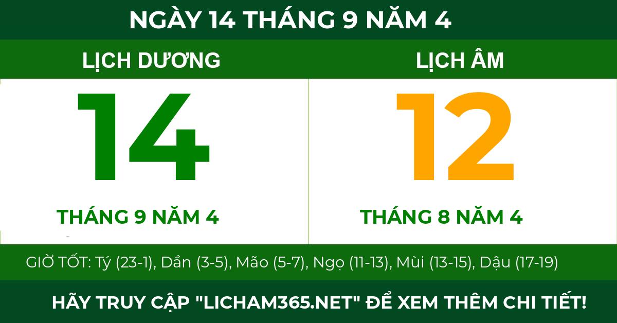 lịch âm ngày 14 tháng 9 năm 4