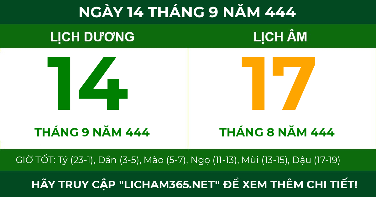 lịch âm ngày 14 tháng 9 năm 444