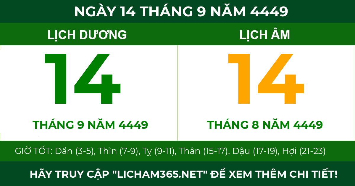 lịch âm ngày 14 tháng 9 năm 4449