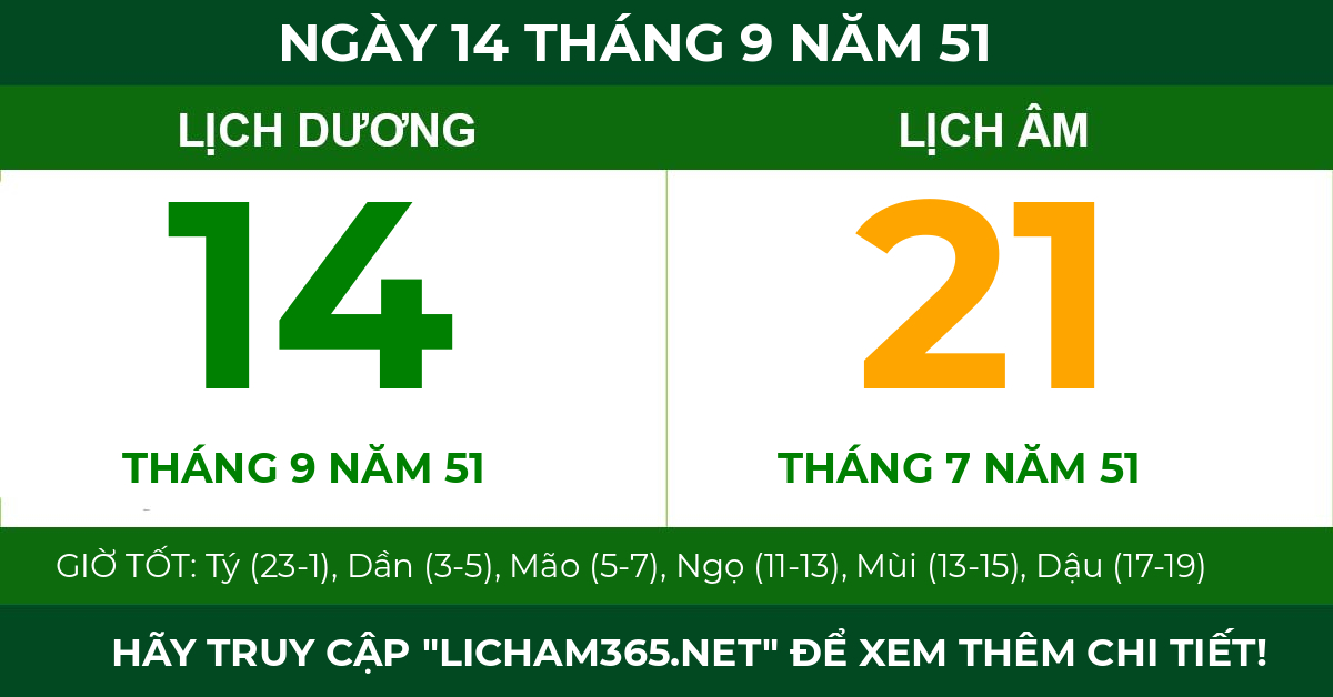 lịch âm ngày 14 tháng 9 năm 51