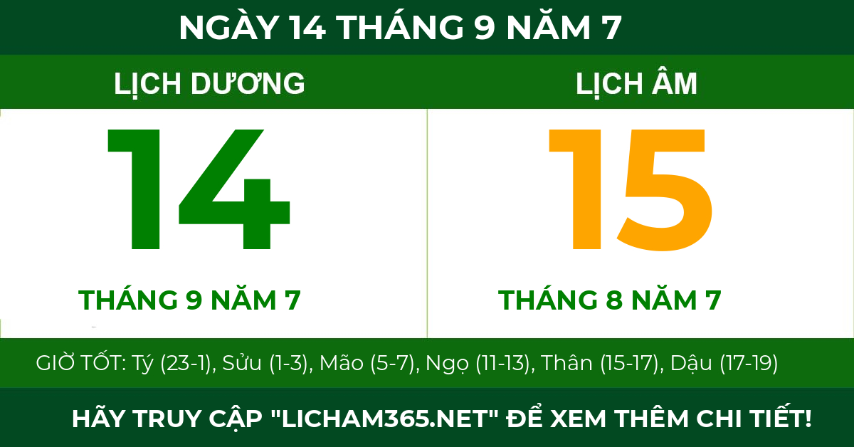lịch âm ngày 14 tháng 9 năm 7