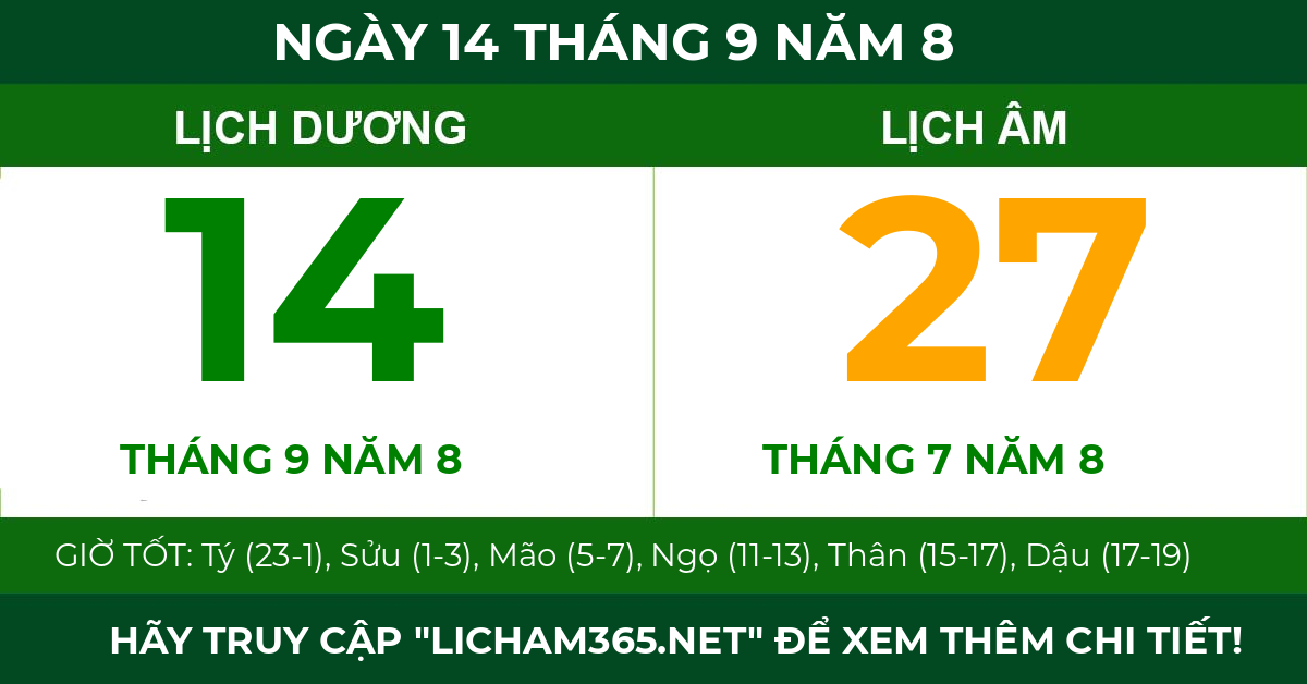lịch âm ngày 14 tháng 9 năm 8