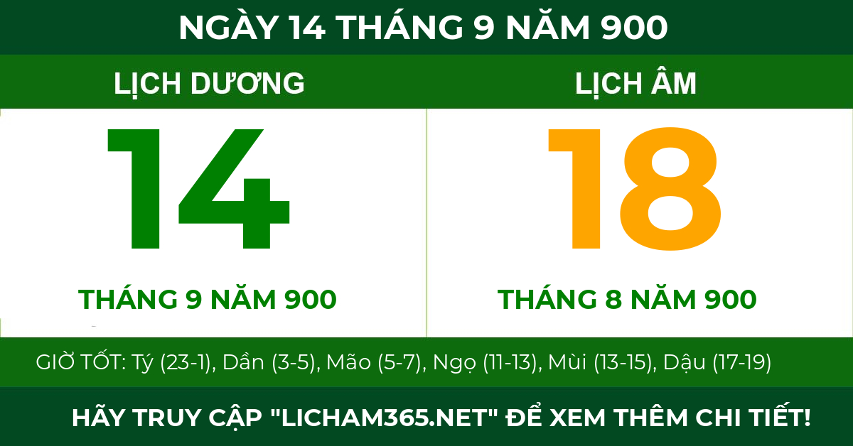 lịch âm ngày 14 tháng 9 năm 900