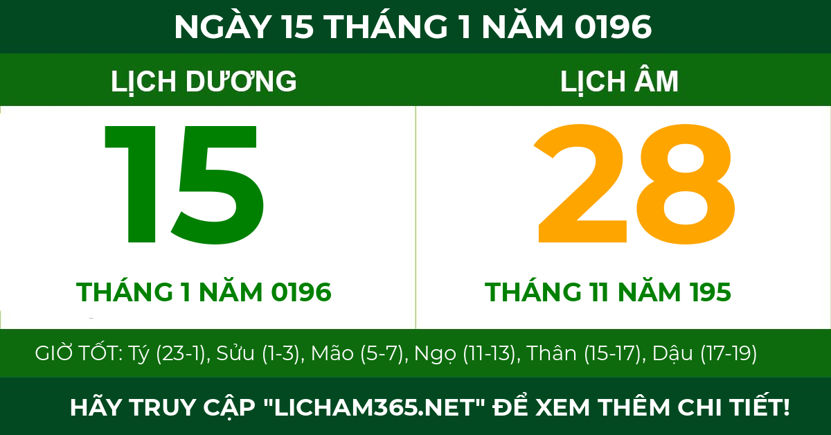 lịch âm ngày 15 tháng 1 năm 0196