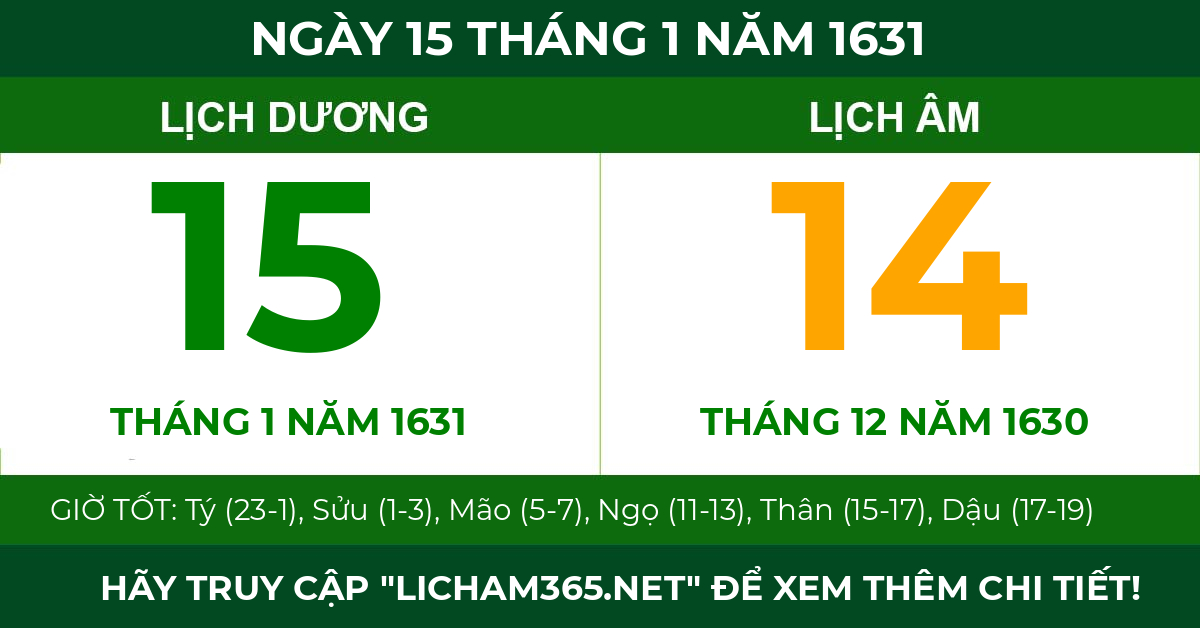 lịch âm ngày 15 tháng 1 năm 1631