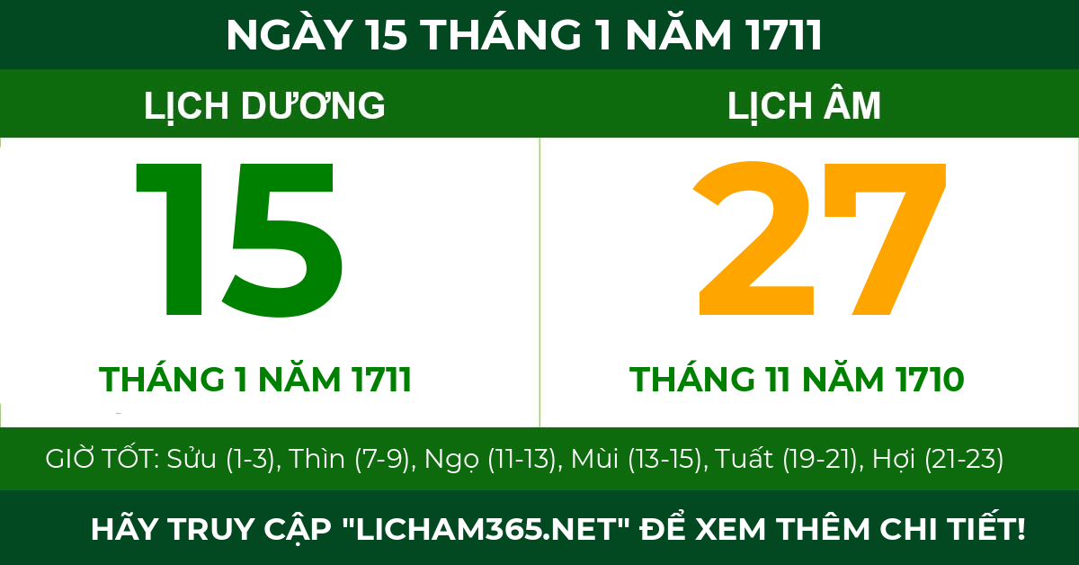 lịch âm ngày 15 tháng 1 năm 1711
