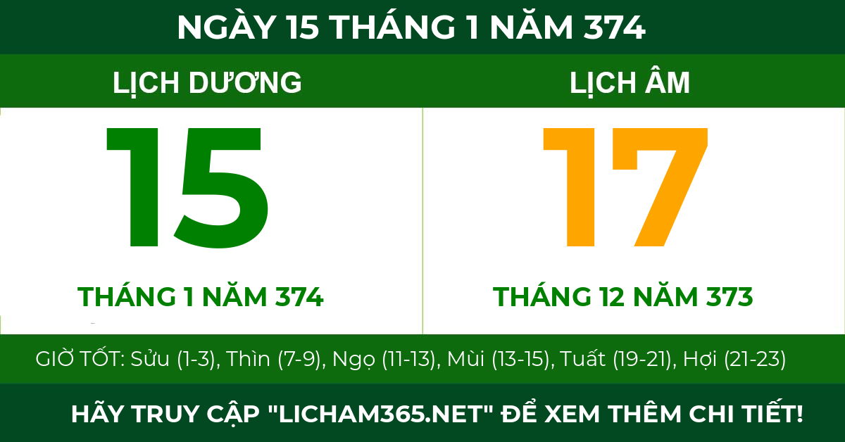 lịch âm ngày 15 tháng 1 năm 374