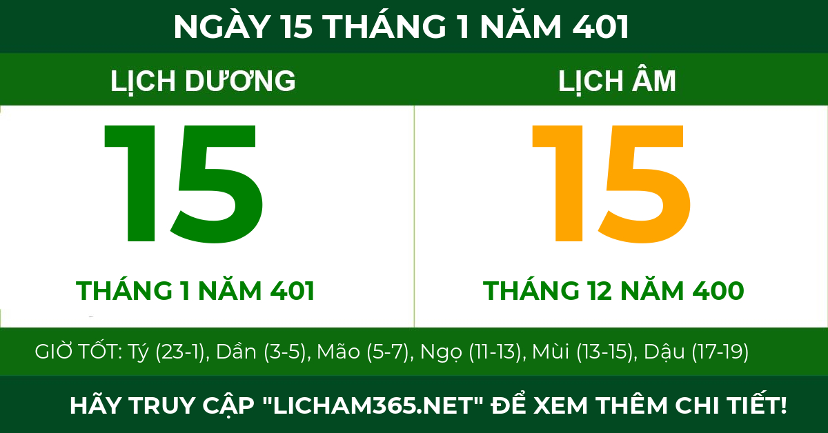 lịch âm ngày 15 tháng 1 năm 401