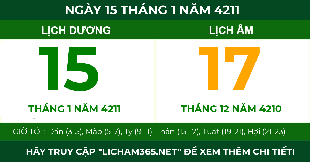 lịch âm ngày 15 tháng 1 năm 4211