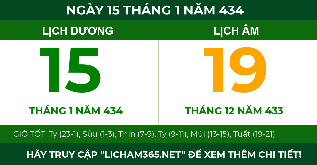 lịch âm ngày 15 tháng 1 năm 434