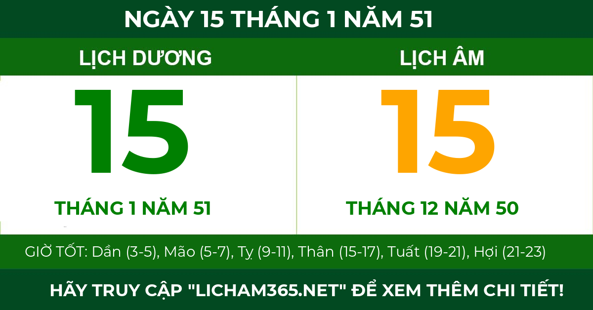 lịch âm ngày 15 tháng 1 năm 51