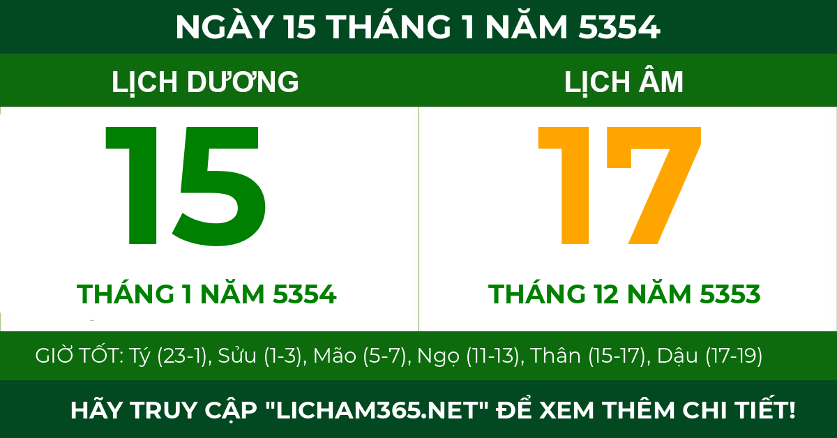 lịch âm ngày 15 tháng 1 năm 5354