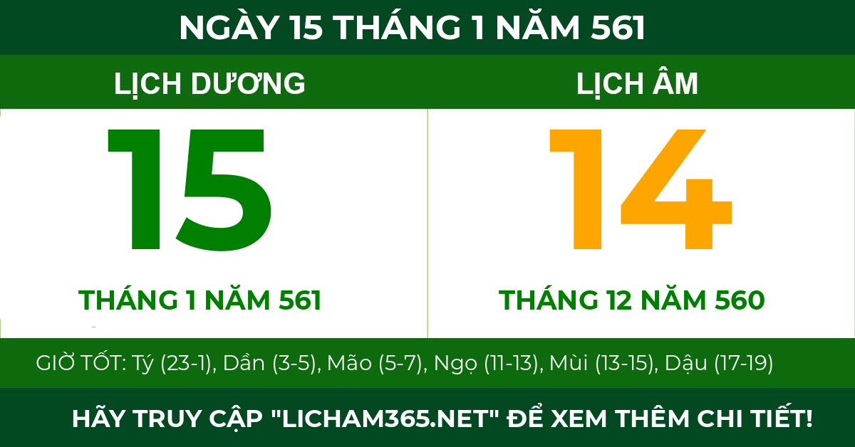 lịch âm ngày 15 tháng 1 năm 561