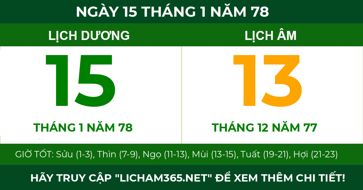 lịch âm ngày 15 tháng 1 năm 78