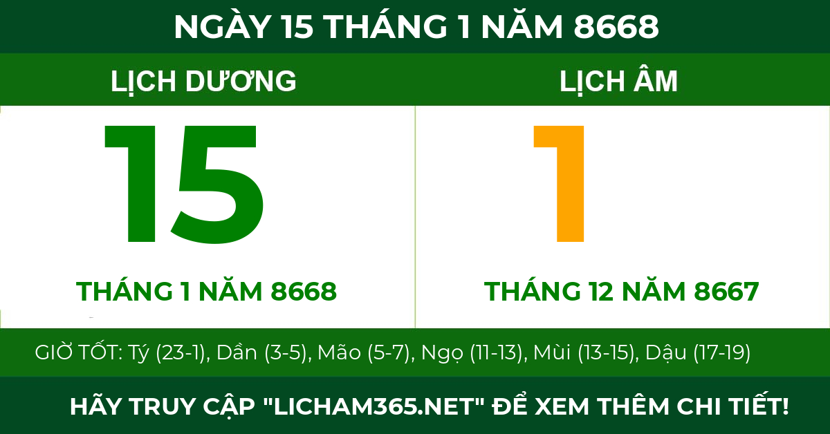 lịch âm ngày 15 tháng 1 năm 8668