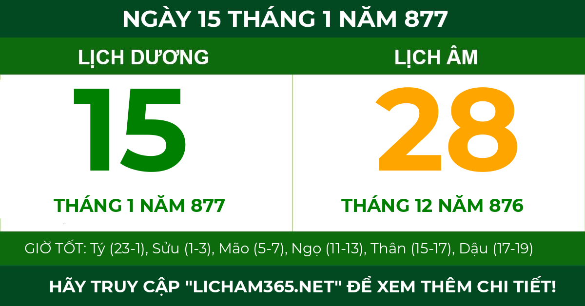 lịch âm ngày 15 tháng 1 năm 877
