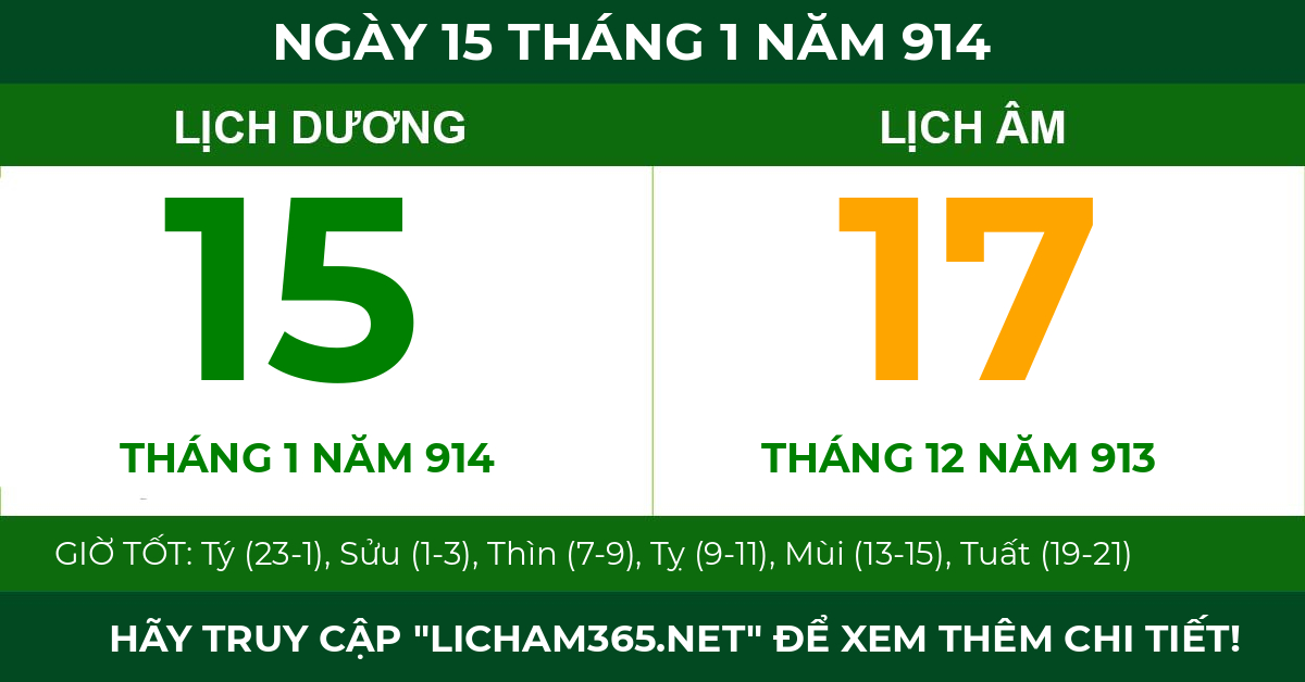 lịch âm ngày 15 tháng 1 năm 914