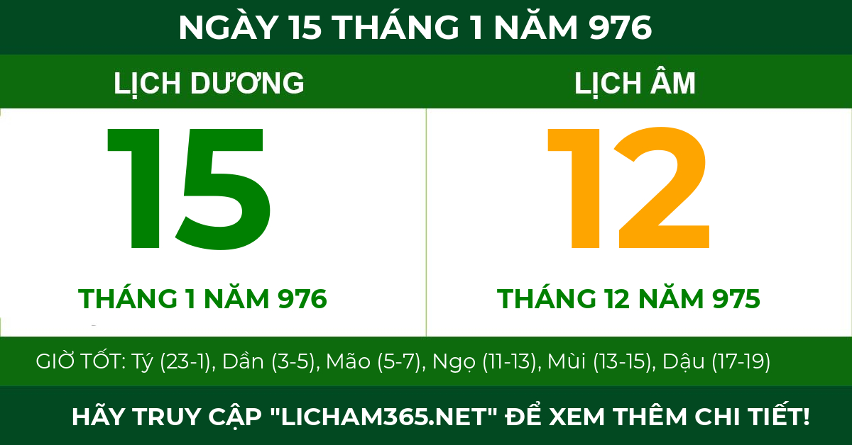 lịch âm ngày 15 tháng 1 năm 976