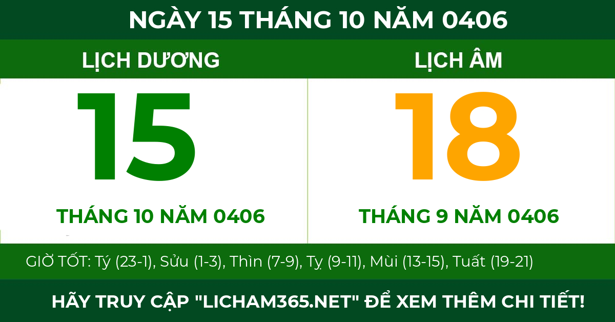 lịch âm ngày 15 tháng 10 năm 0406