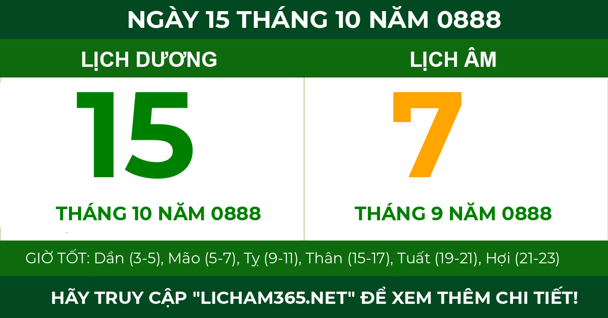 lịch âm ngày 15 tháng 10 năm 0888