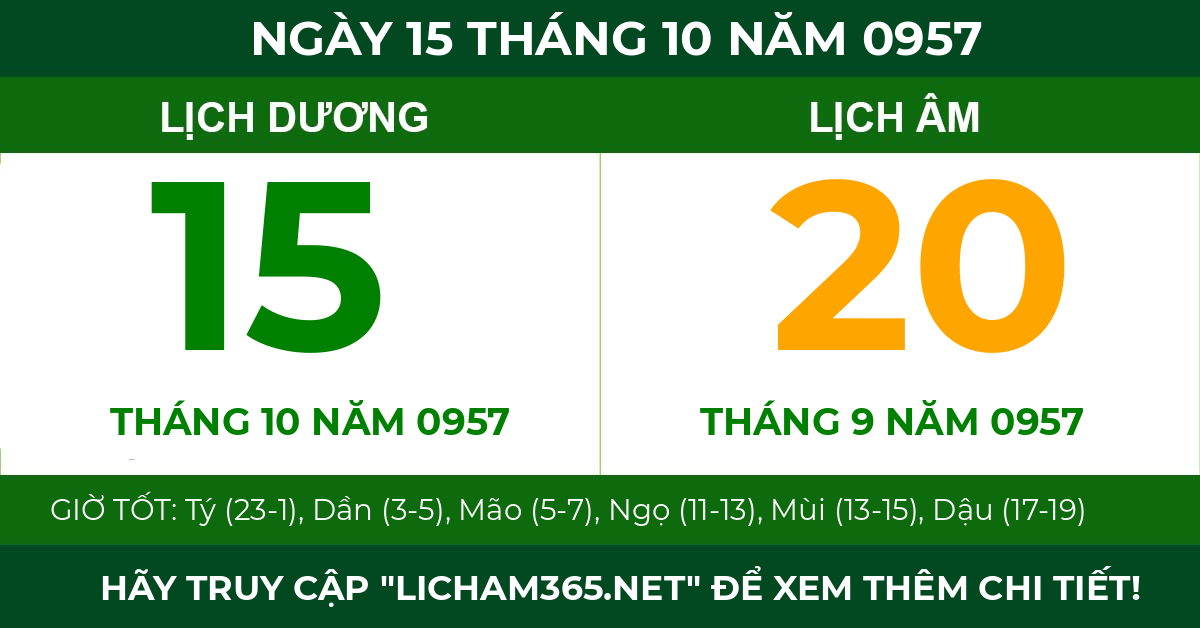 lịch âm ngày 15 tháng 10 năm 0957