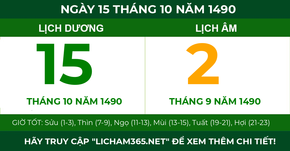 lịch âm ngày 15 tháng 10 năm 1490
