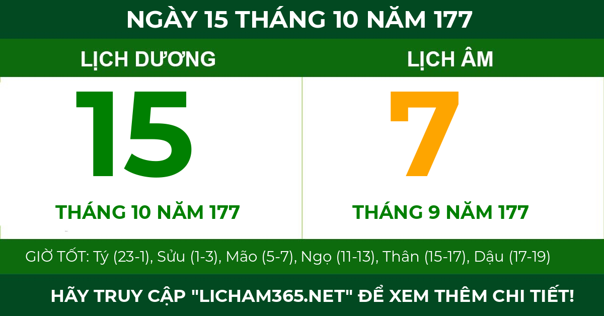 lịch âm ngày 15 tháng 10 năm 177