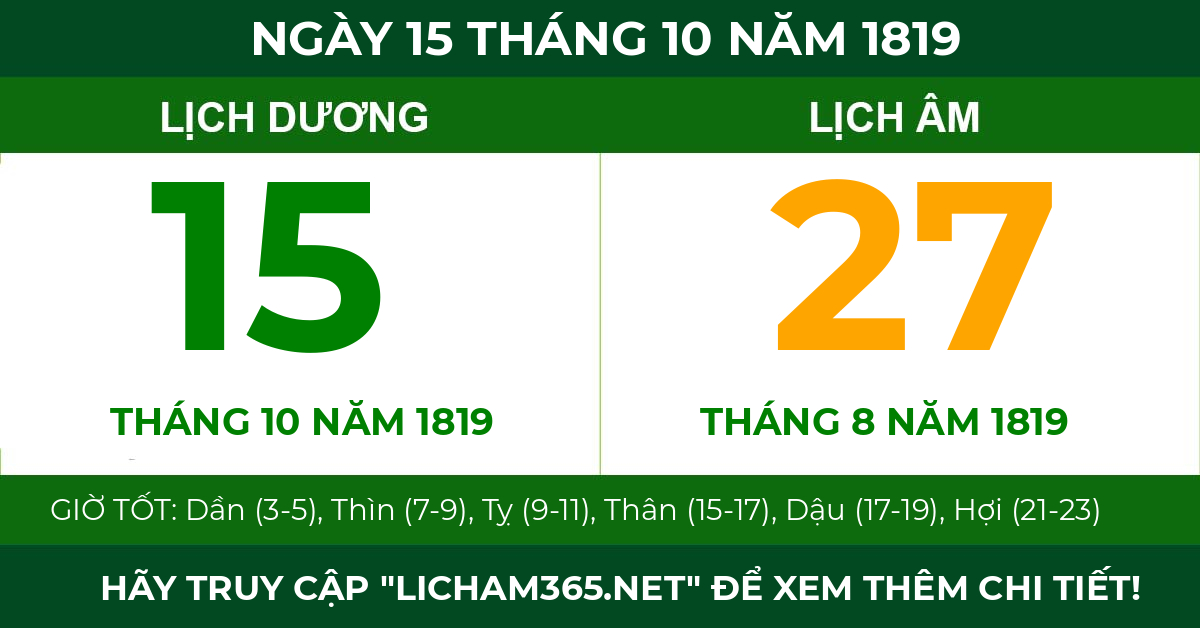 lịch âm ngày 15 tháng 10 năm 1819