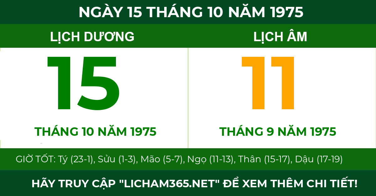 lịch âm ngày 15 tháng 10 năm 1975