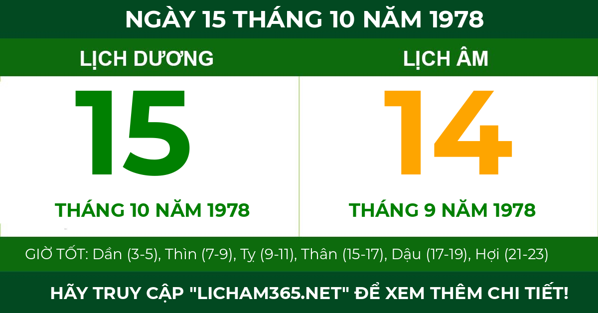 lịch âm ngày 15 tháng 10 năm 1978