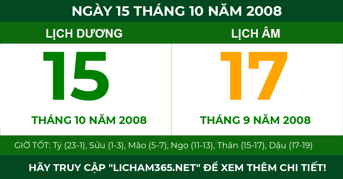 lịch âm ngày 15 tháng 10 năm 2008