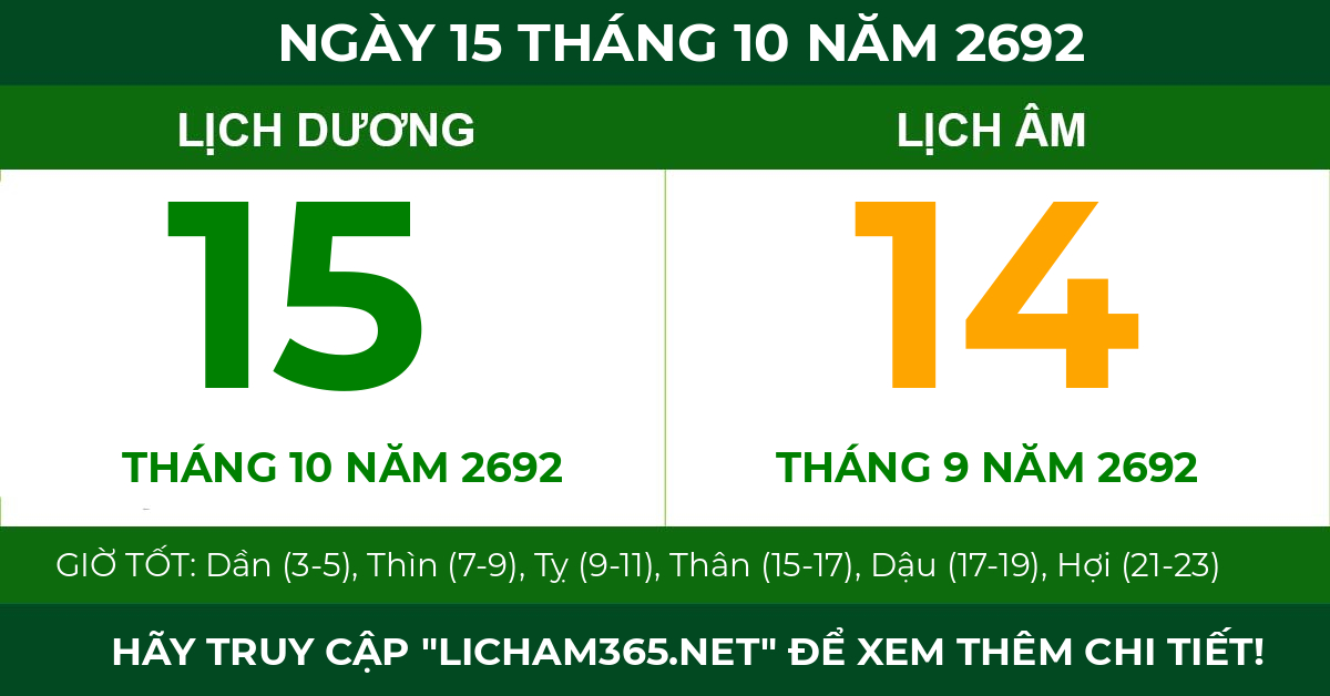 lịch âm ngày 15 tháng 10 năm 2692