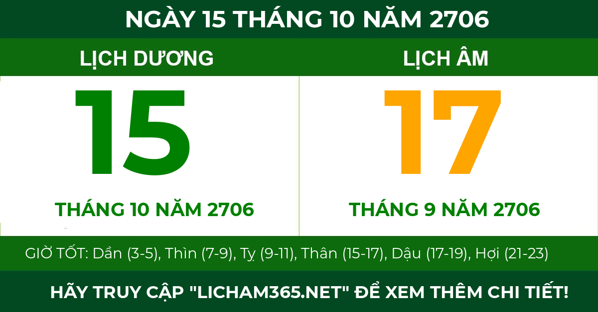 lịch âm ngày 15 tháng 10 năm 2706