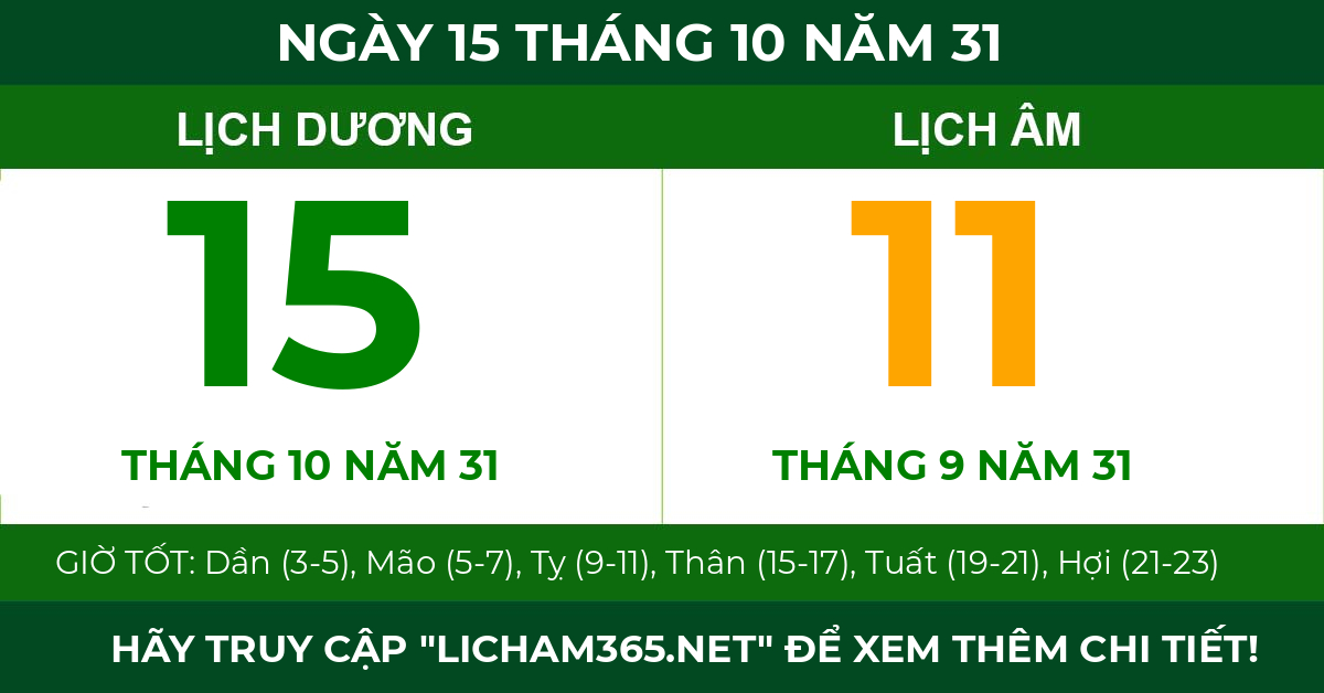 lịch âm ngày 15 tháng 10 năm 31