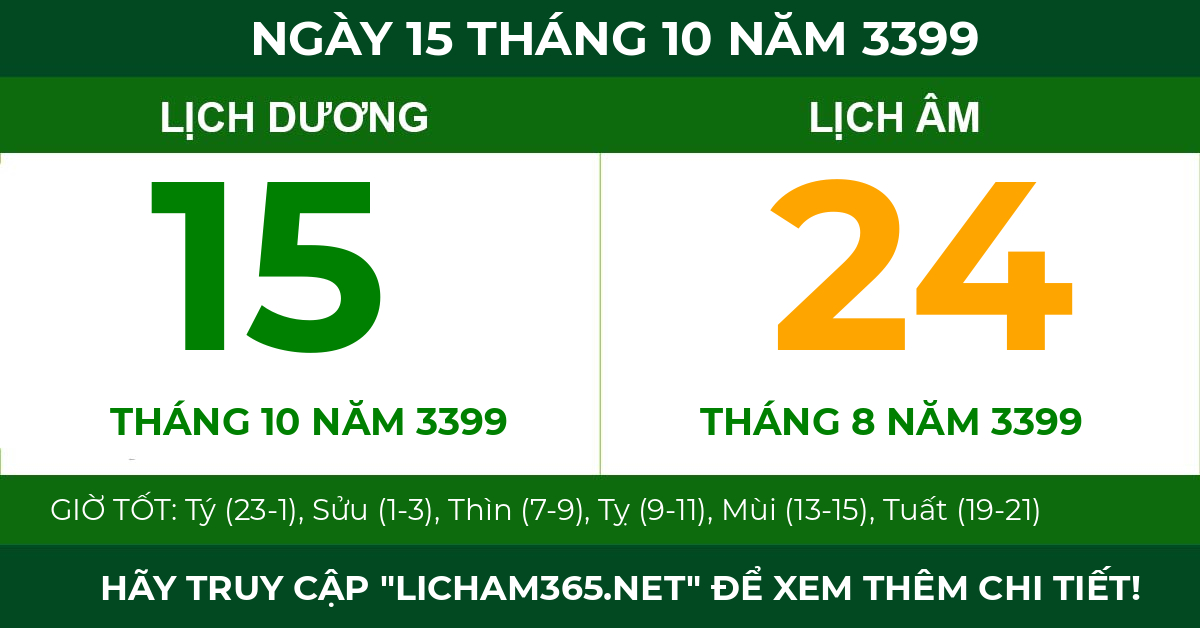lịch âm ngày 15 tháng 10 năm 3399