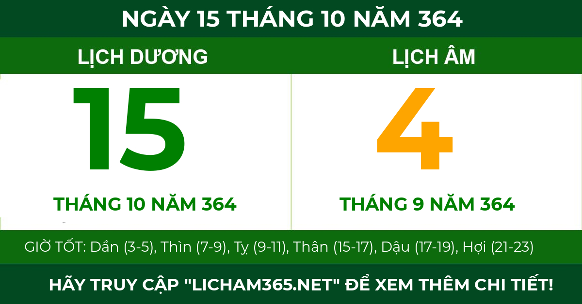 lịch âm ngày 15 tháng 10 năm 364