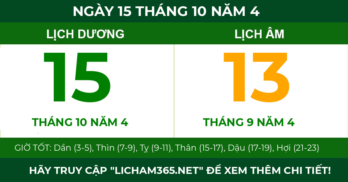 lịch âm ngày 15 tháng 10 năm 4
