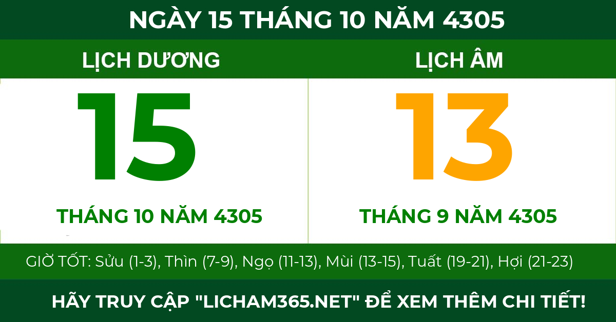 lịch âm ngày 15 tháng 10 năm 4305