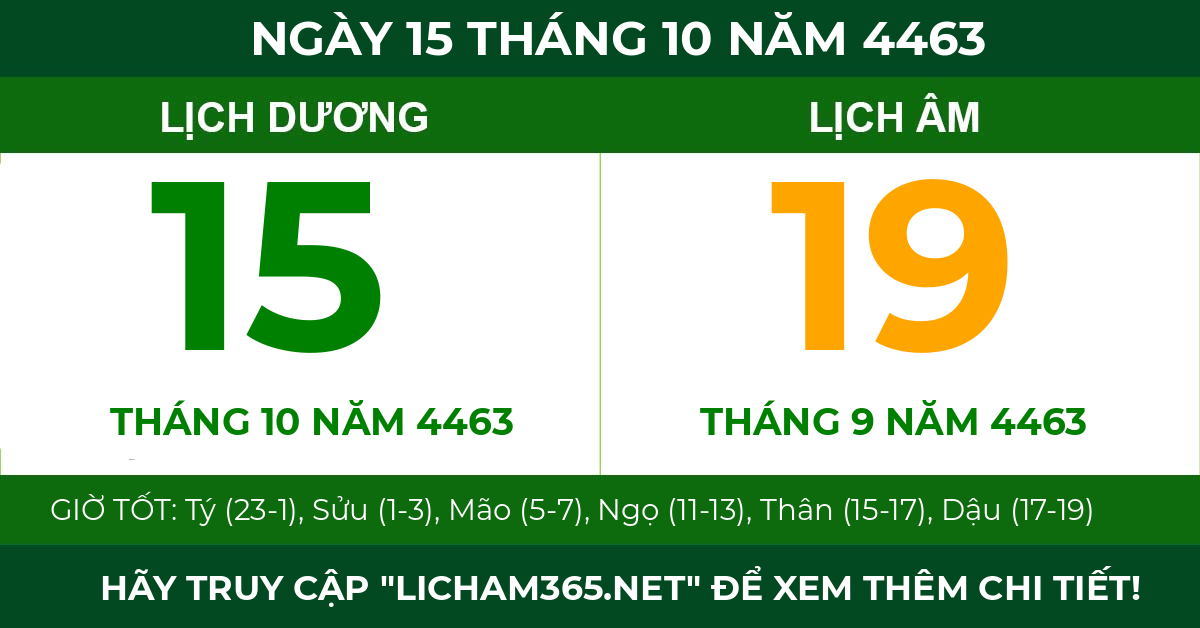 lịch âm ngày 15 tháng 10 năm 4463