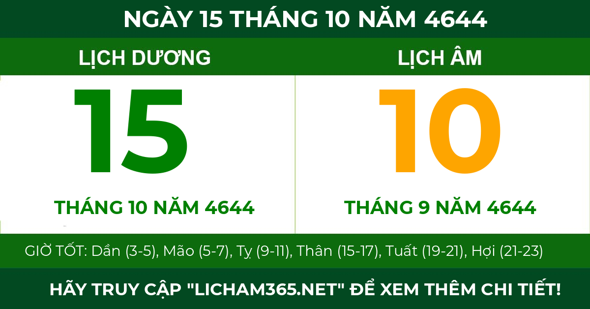 lịch âm ngày 15 tháng 10 năm 4644