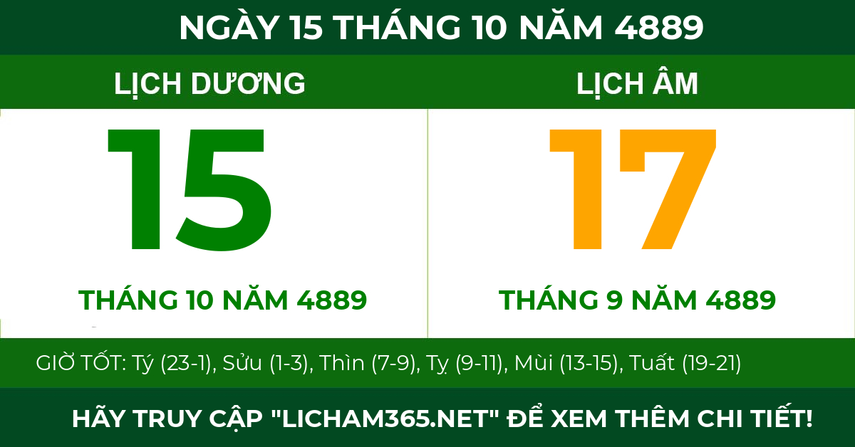 lịch âm ngày 15 tháng 10 năm 4889