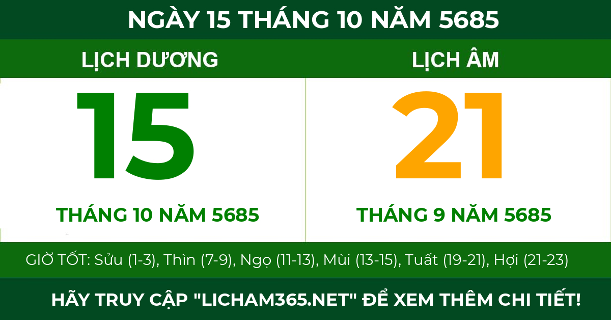 lịch âm ngày 15 tháng 10 năm 5685