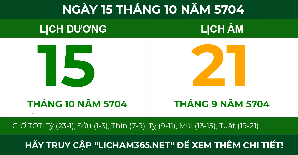 lịch âm ngày 15 tháng 10 năm 5704