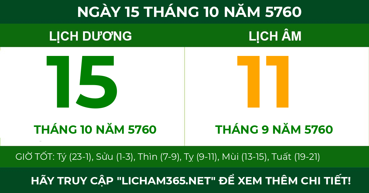 lịch âm ngày 15 tháng 10 năm 5760